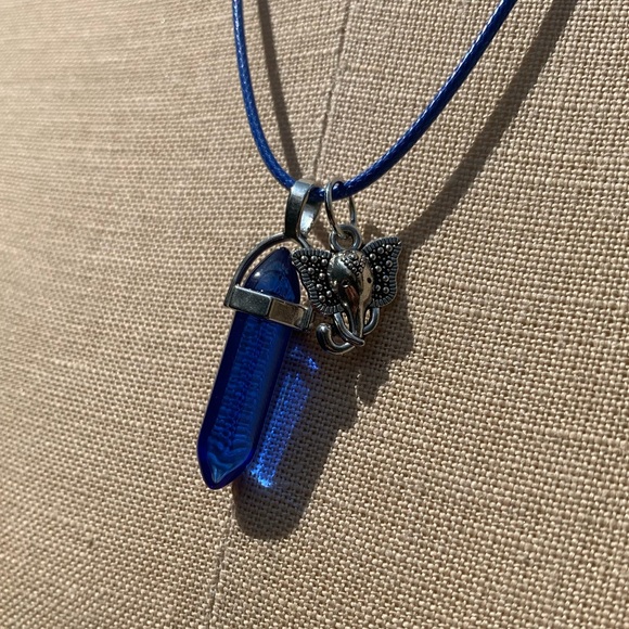 Handmade Cobalt Blue Resin Crystal Amulet Necklace & Elephant Charm - Picture 5 of 14